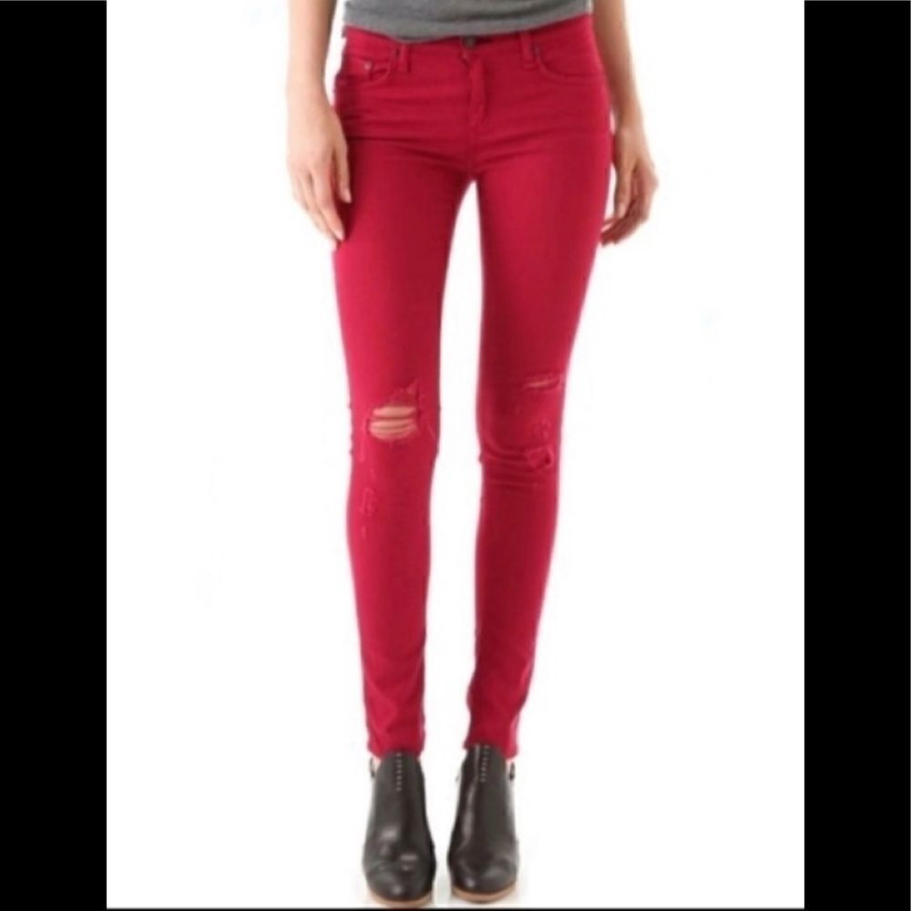 Rag & Bone red distressed skinny jeans sz 28